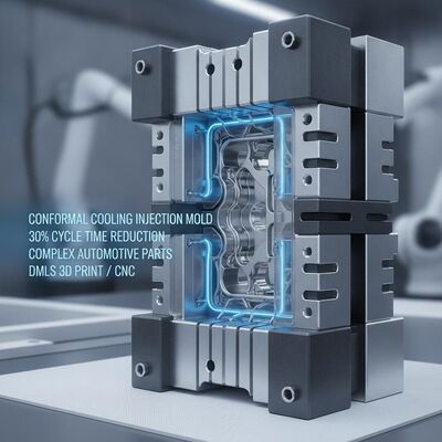 Conformal Cooling Injection Mold with 30 Percent Cycle Time Reduction for Complex Automotive Parts via DMLS 3D Print / CNC